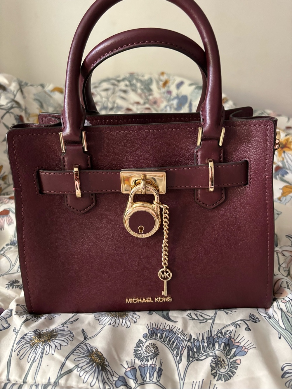 Michael Kors Wine Leather Satchel with Gold Hardware